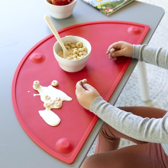 Kids Silicone Placemats w/ Suction Cups, Raised Edges, Non-Slip - Red XL 22”x11 - Picture 4 of 9